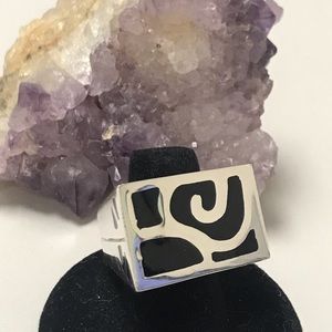 Silver onyx inlay square ring